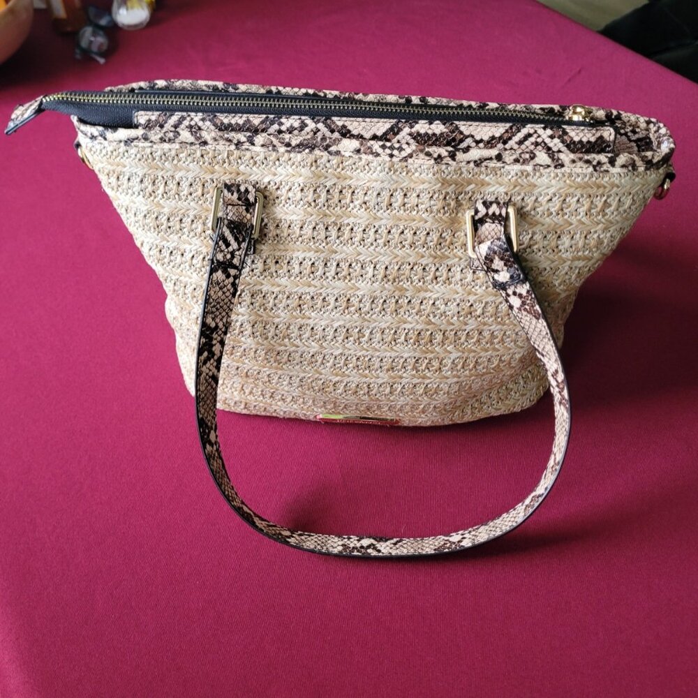 Steve Madden | Straw Snakeskin Shoulder Bag | Tan Gold
